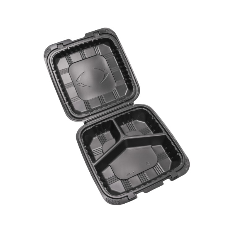 39 oz. Round Black 9 Container 3 Compartment w/Lid Combo 50/PK